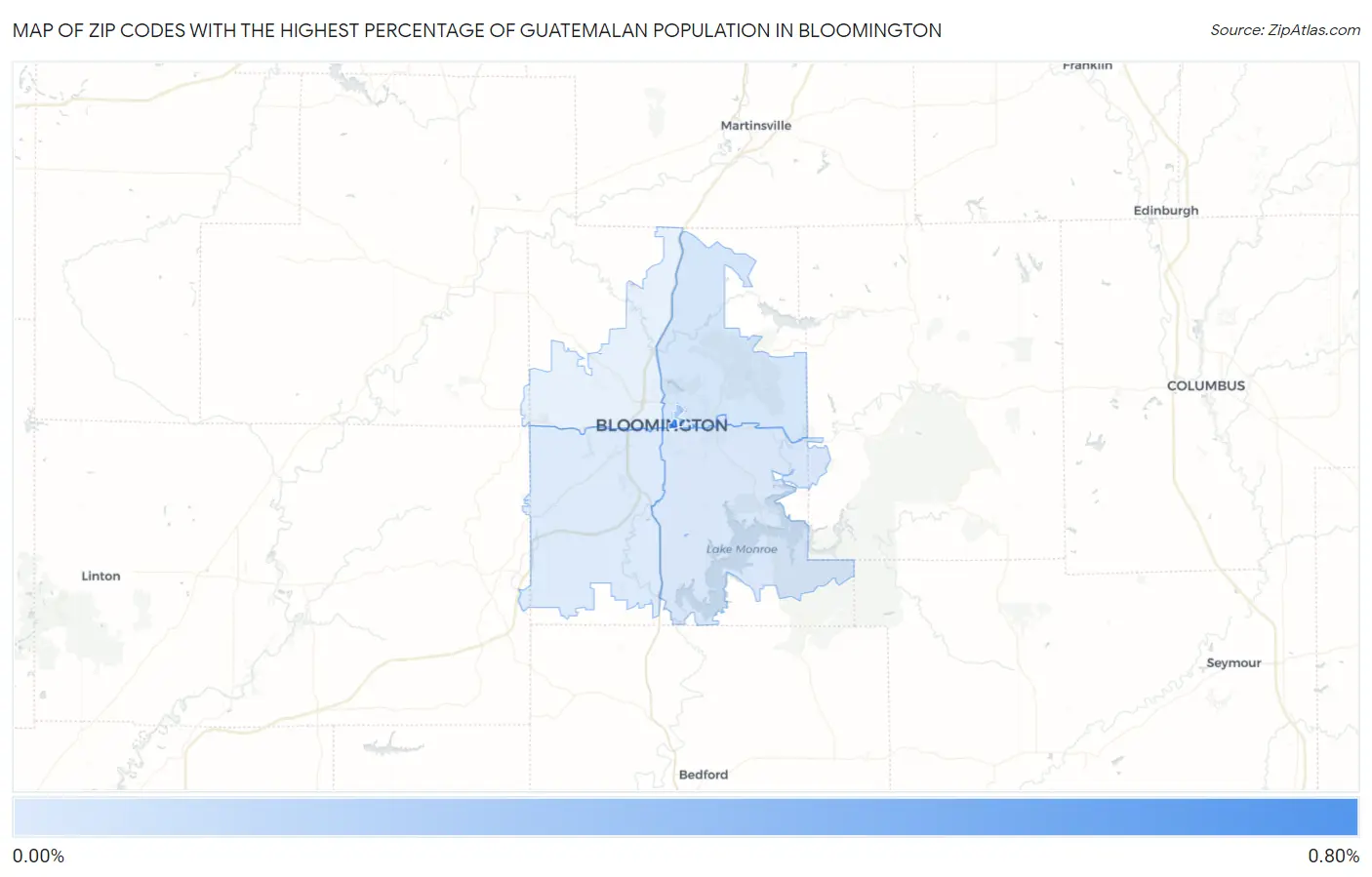 Zip Codes with the Highest Percentage of Guatemalan Population in Bloomington Map