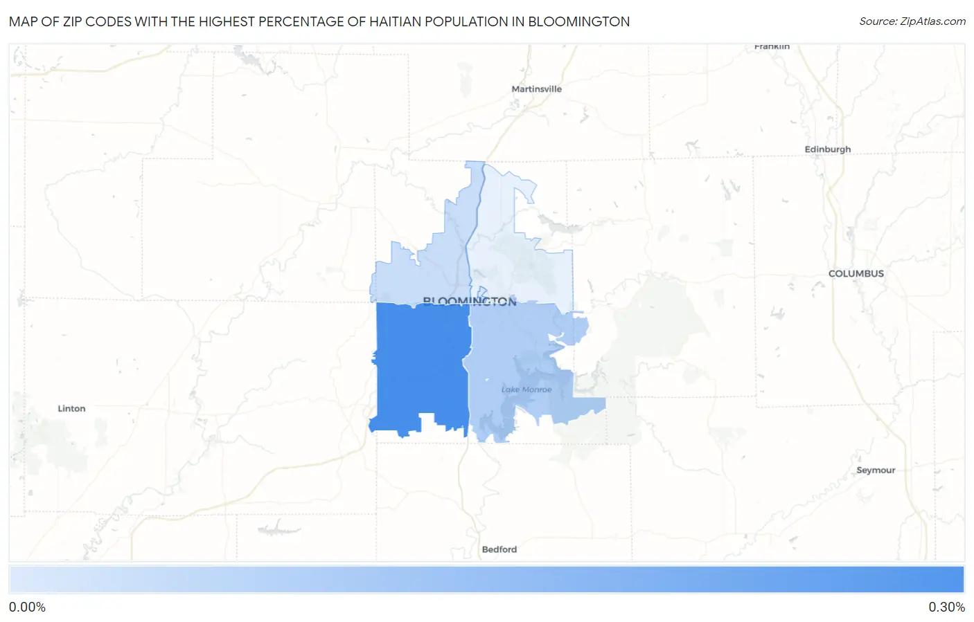 Zip Codes with the Highest Percentage of Haitian Population in Bloomington Map