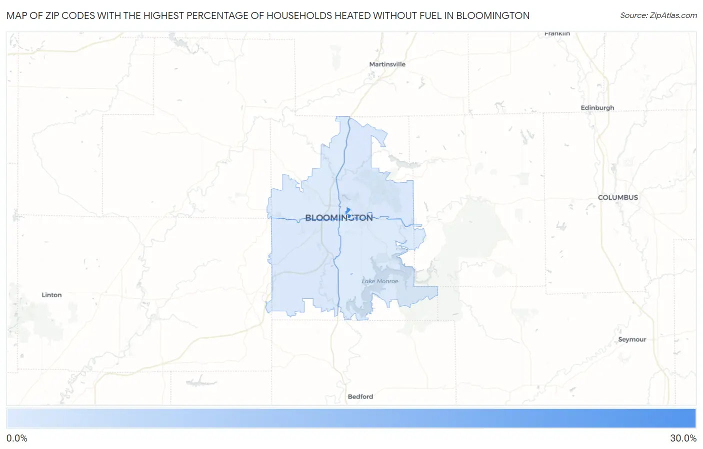 Zip Codes with the Highest Percentage of Households Heated without Fuel in Bloomington Map