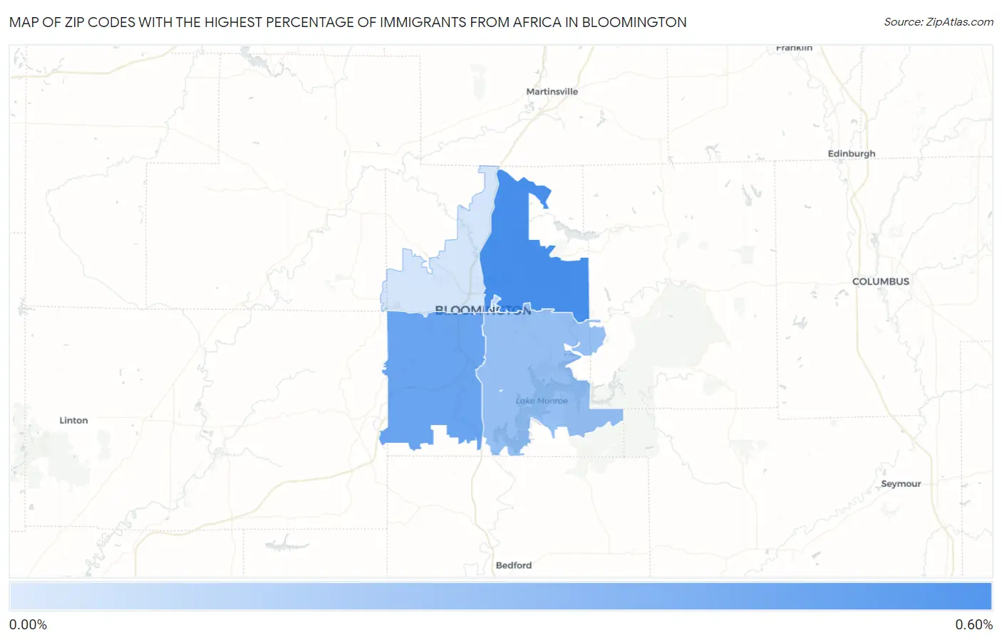 Zip Codes with the Highest Percentage of Immigrants from Africa in Bloomington Map