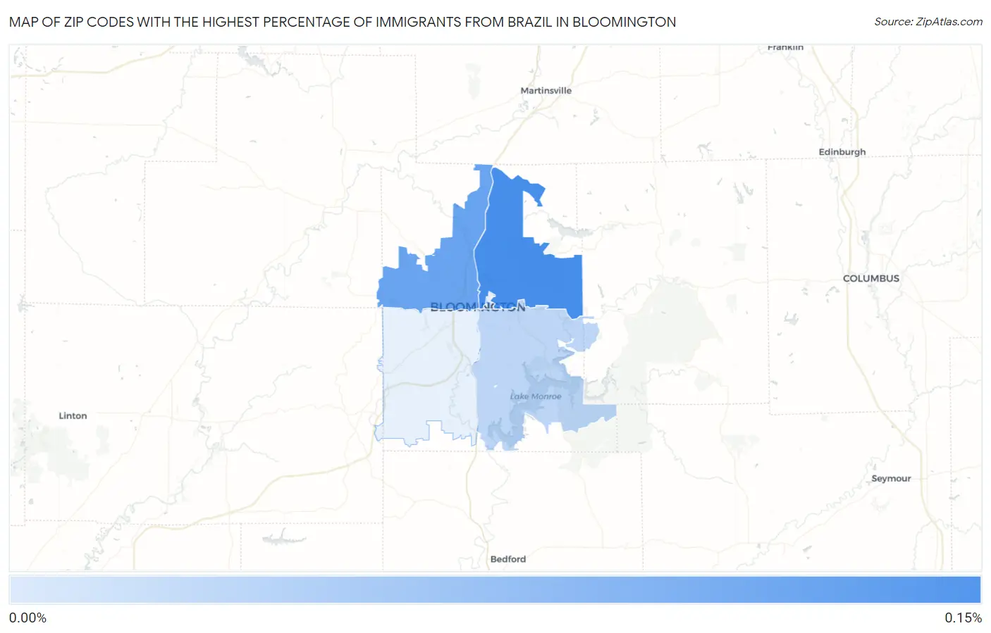 Zip Codes with the Highest Percentage of Immigrants from Brazil in Bloomington Map