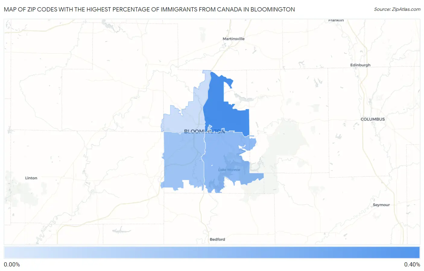 Zip Codes with the Highest Percentage of Immigrants from Canada in Bloomington Map