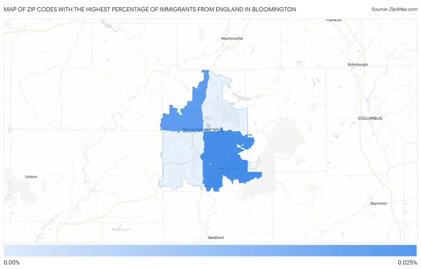 Zip Codes with the Highest Percentage of Immigrants from England in Bloomington Map
