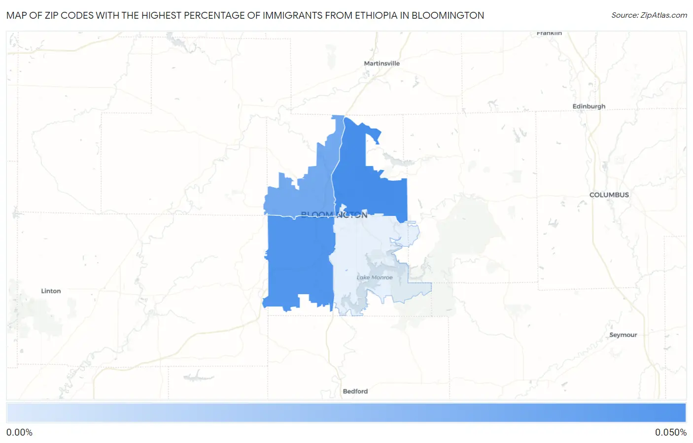 Zip Codes with the Highest Percentage of Immigrants from Ethiopia in Bloomington Map