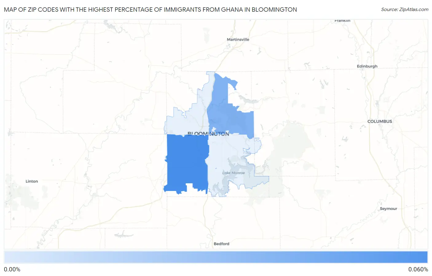 Zip Codes with the Highest Percentage of Immigrants from Ghana in Bloomington Map