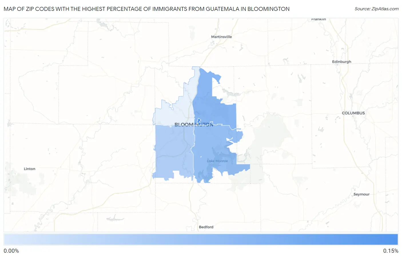 Zip Codes with the Highest Percentage of Immigrants from Guatemala in Bloomington Map