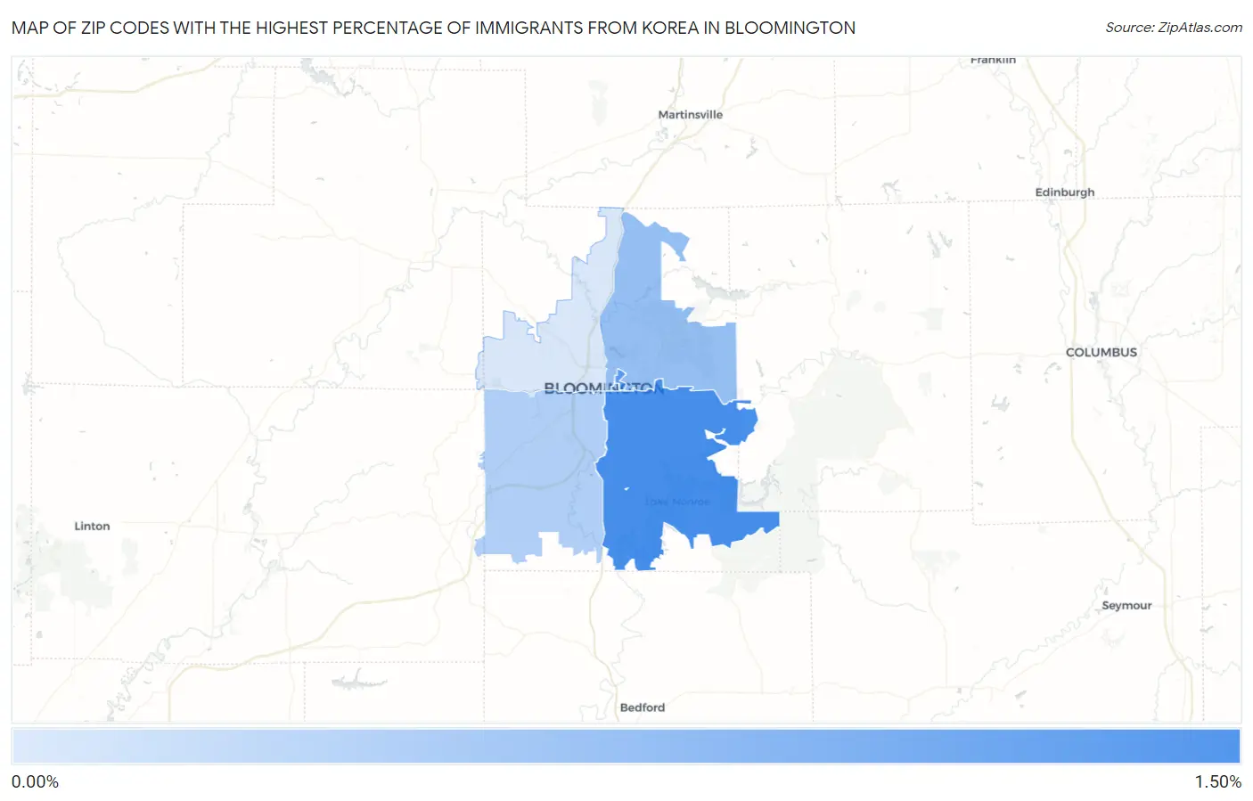 Zip Codes with the Highest Percentage of Immigrants from Korea in Bloomington Map