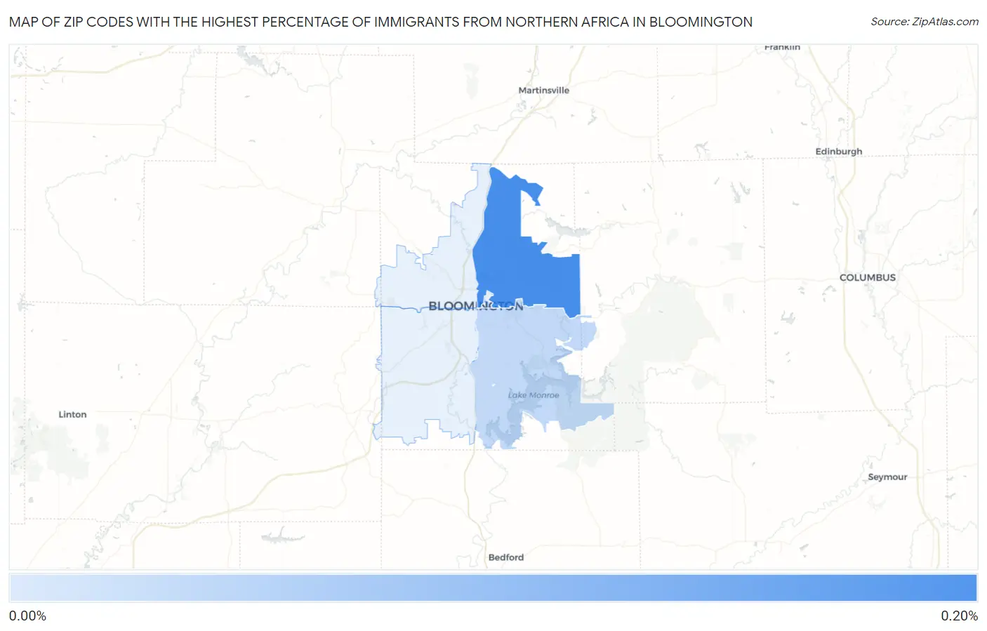 Zip Codes with the Highest Percentage of Immigrants from Northern Africa in Bloomington Map