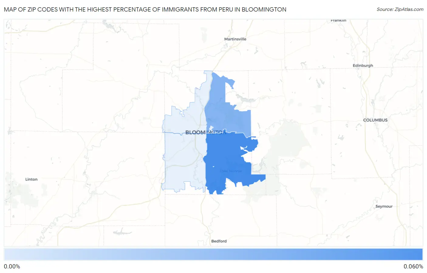 Zip Codes with the Highest Percentage of Immigrants from Peru in Bloomington Map