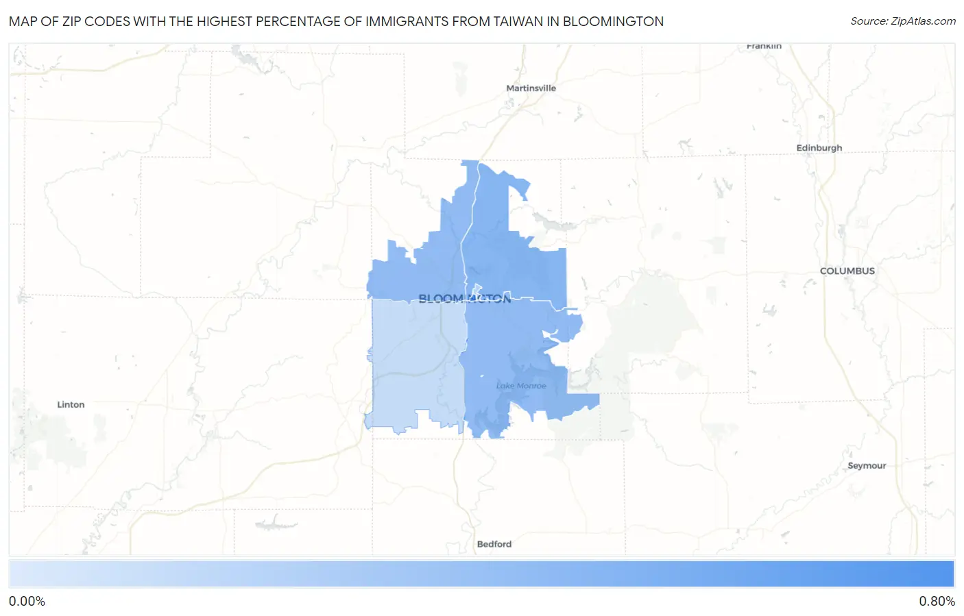 Zip Codes with the Highest Percentage of Immigrants from Taiwan in Bloomington Map
