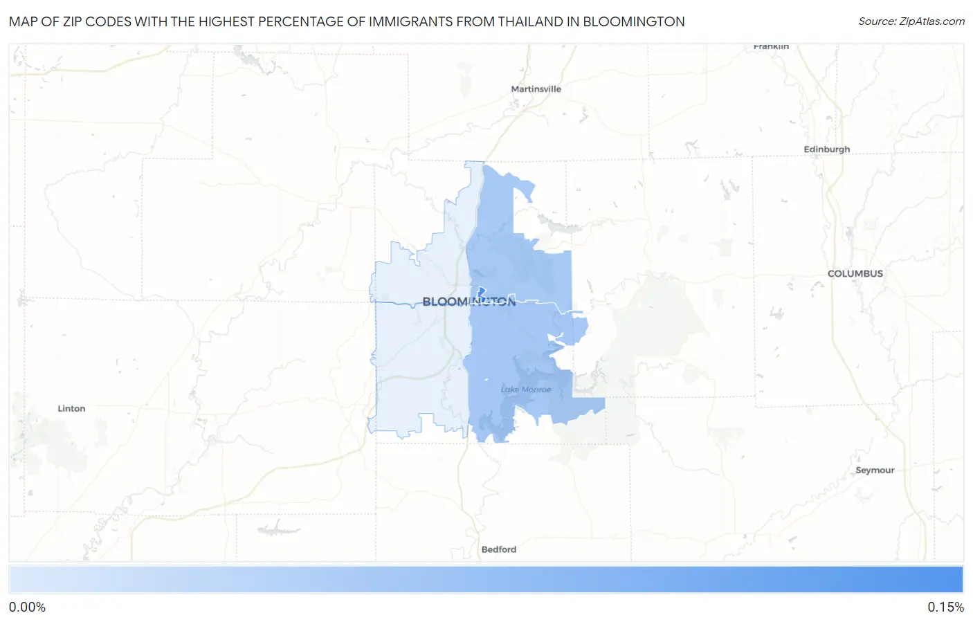 Zip Codes with the Highest Percentage of Immigrants from Thailand in Bloomington Map