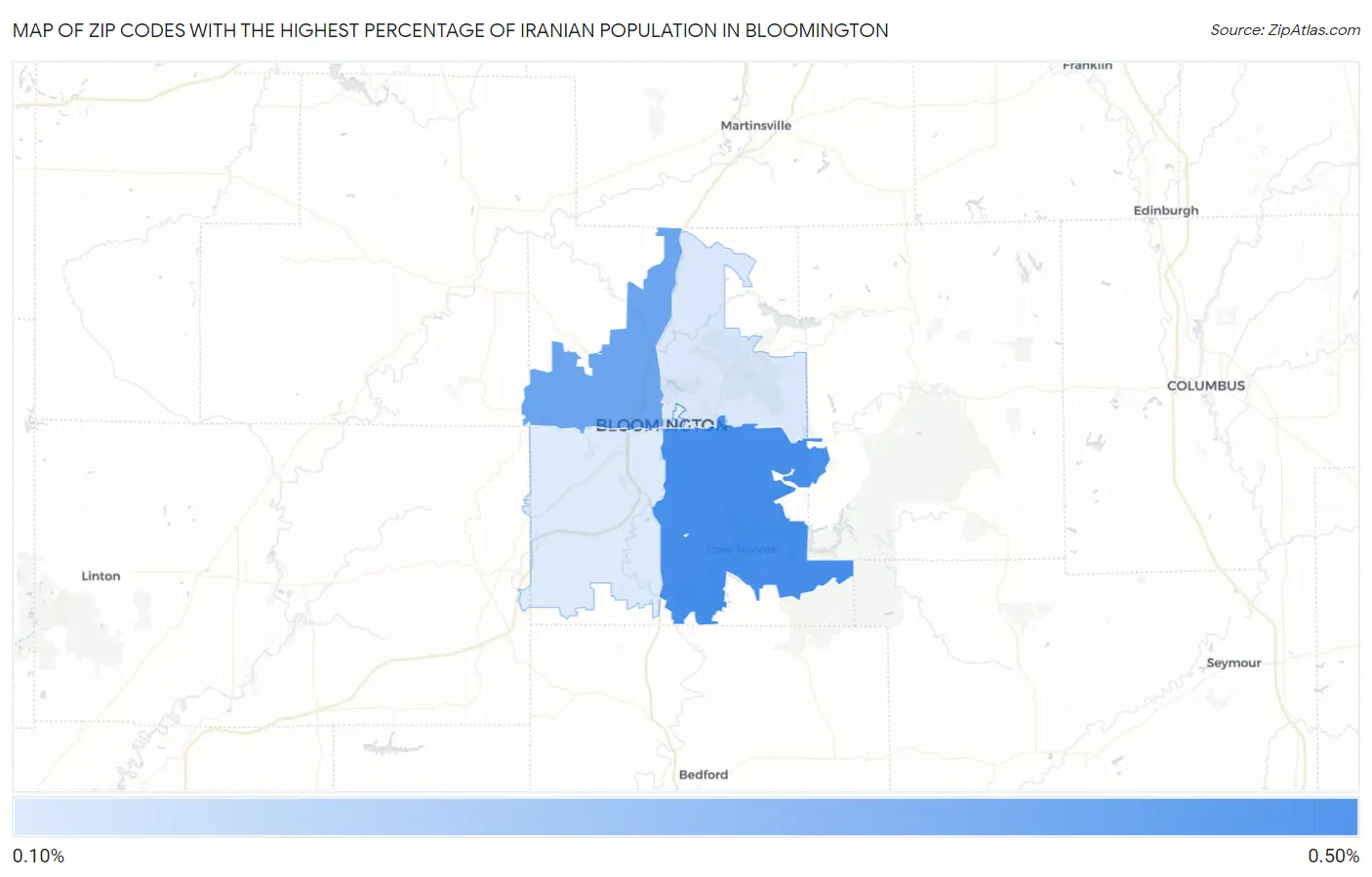 Zip Codes with the Highest Percentage of Iranian Population in Bloomington Map