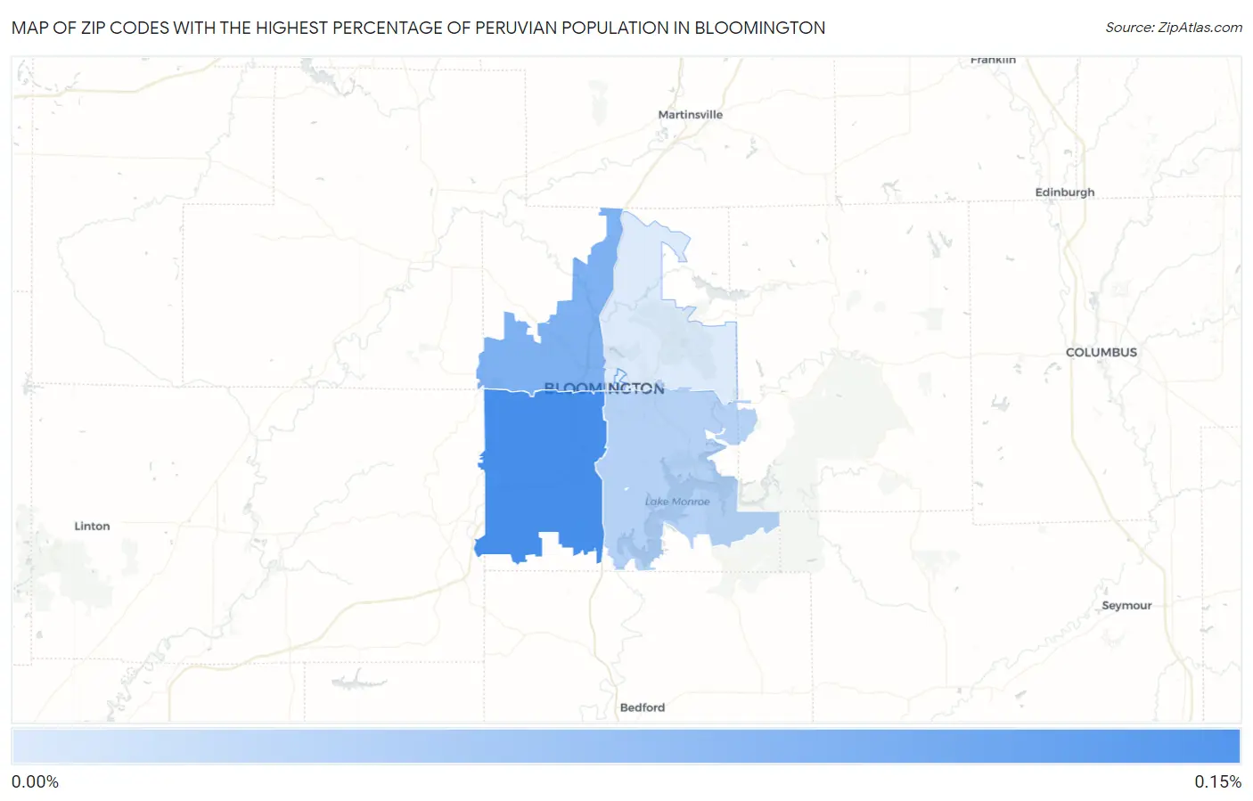 Zip Codes with the Highest Percentage of Peruvian Population in Bloomington Map
