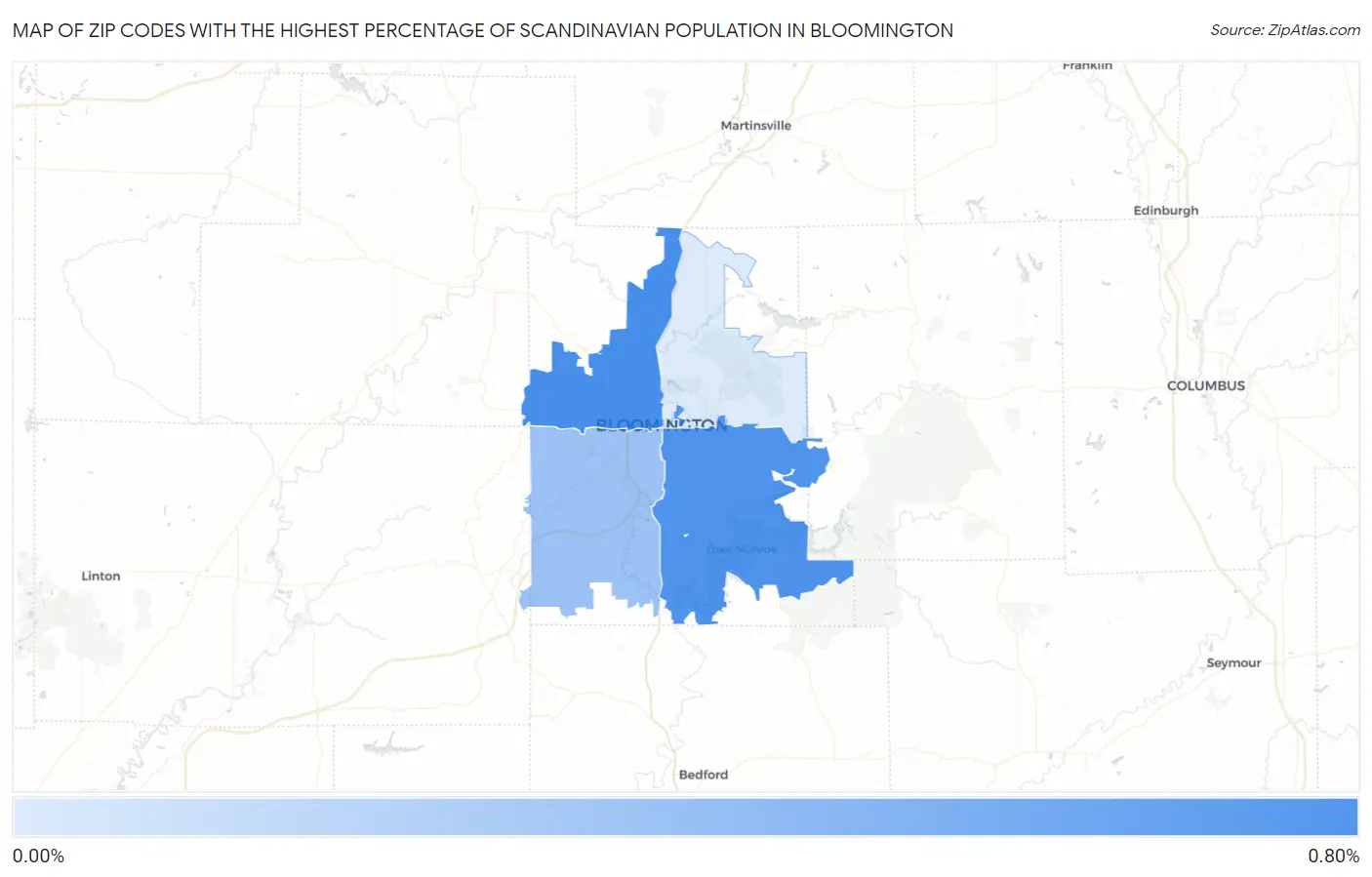 Zip Codes with the Highest Percentage of Scandinavian Population in Bloomington Map