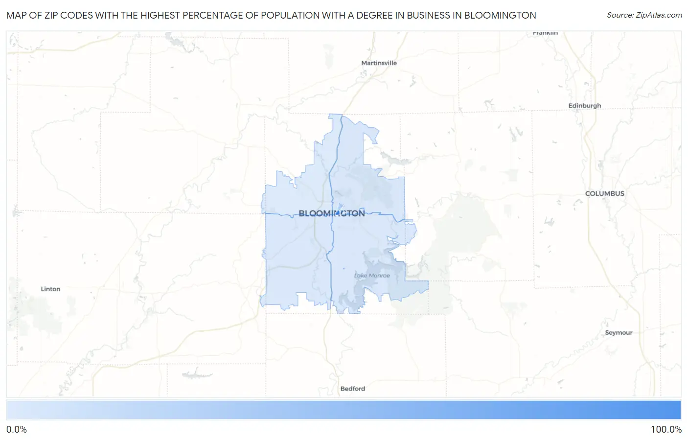Zip Codes with the Highest Percentage of Population with a Degree in Business in Bloomington Map