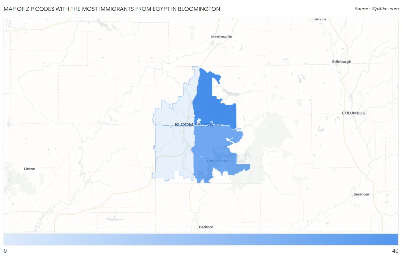 Zip Codes with the Most Immigrants from Egypt in Bloomington Map