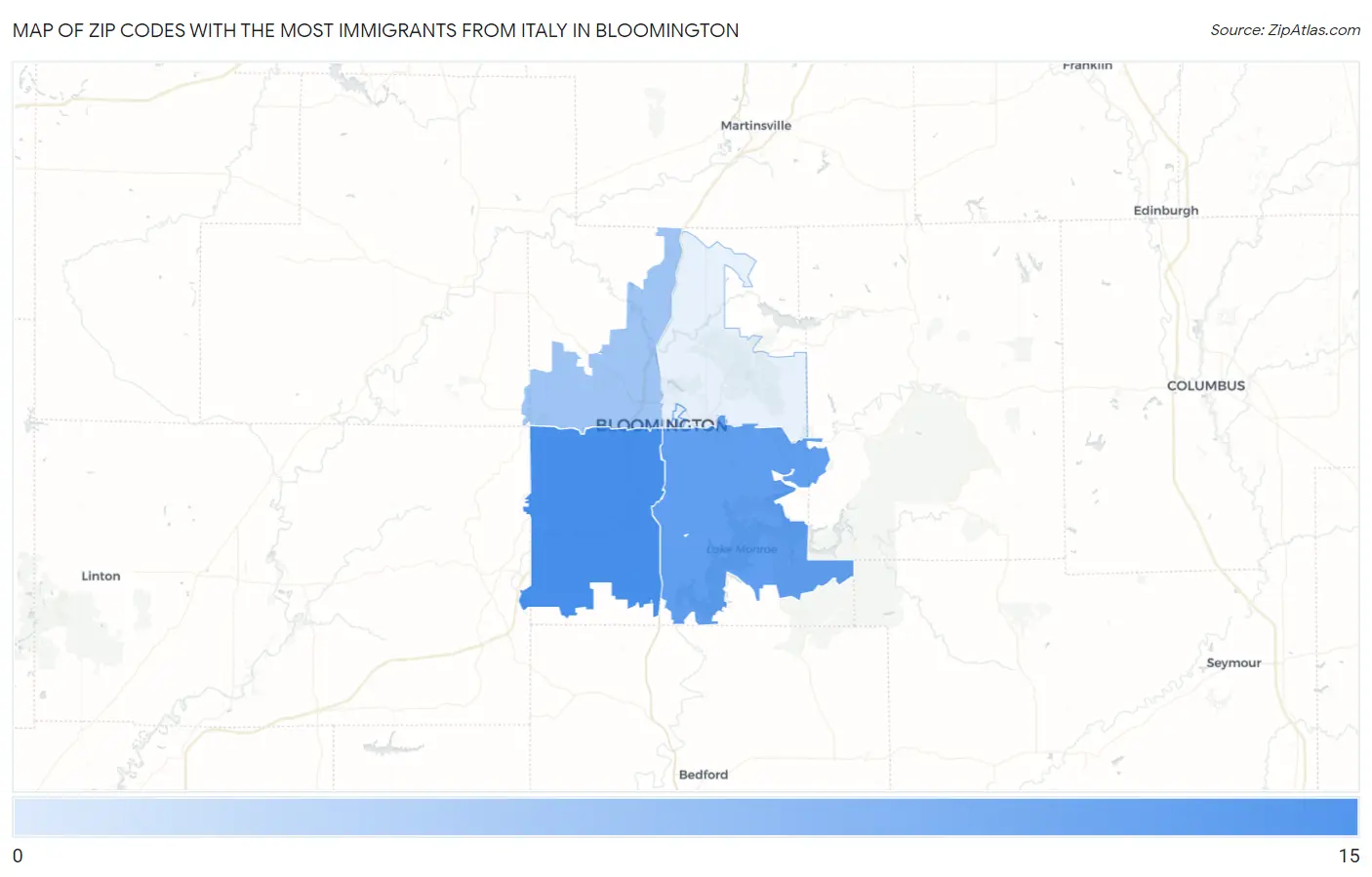 Zip Codes with the Most Immigrants from Italy in Bloomington Map