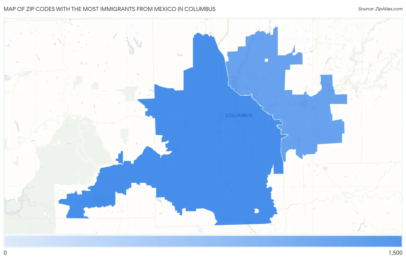 Zip Codes with the Most Immigrants from Mexico in Columbus Map