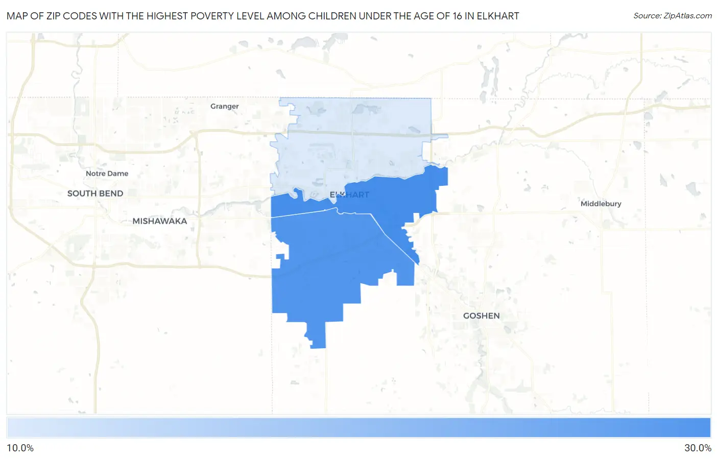 Zip Codes with the Highest Poverty Level Among Children Under the Age of 16 in Elkhart Map