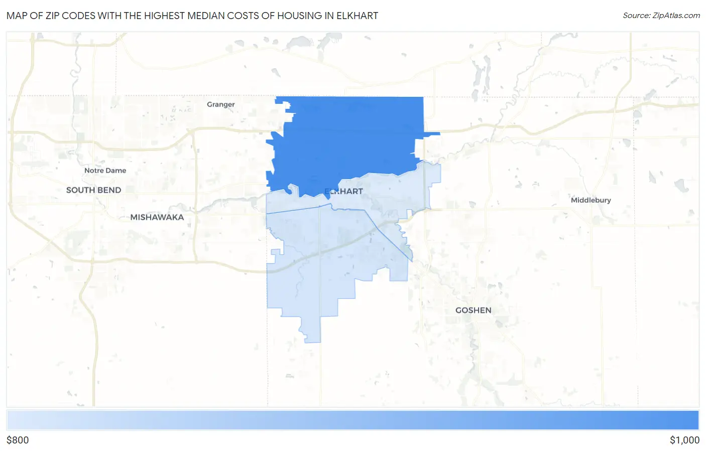 Zip Codes with the Highest Median Costs of Housing in Elkhart Map