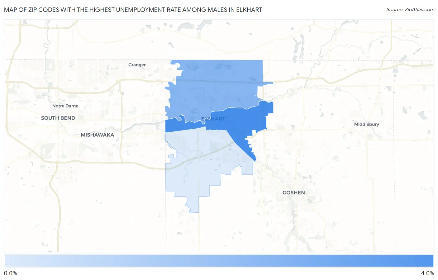 Zip Codes with the Highest Unemployment Rate Among Males in Elkhart Map