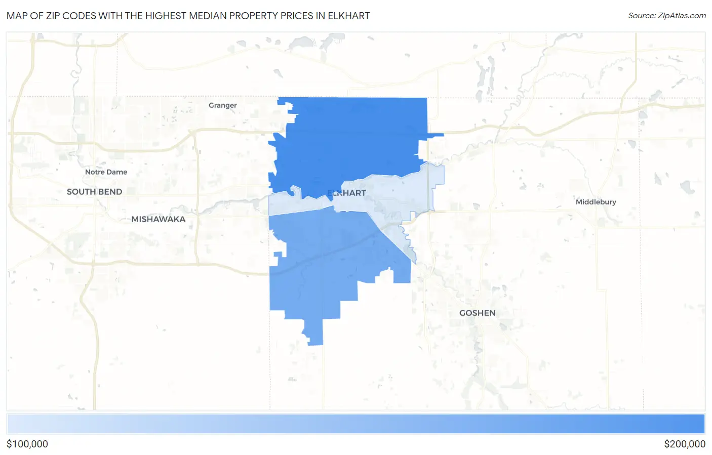 Zip Codes with the Highest Median Property Prices in Elkhart Map