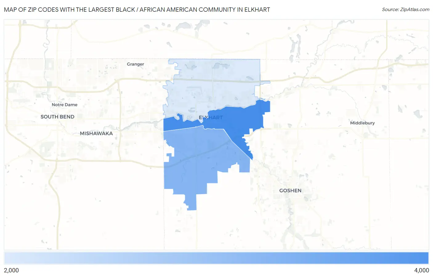 Zip Codes with the Largest Black / African American Community in Elkhart Map
