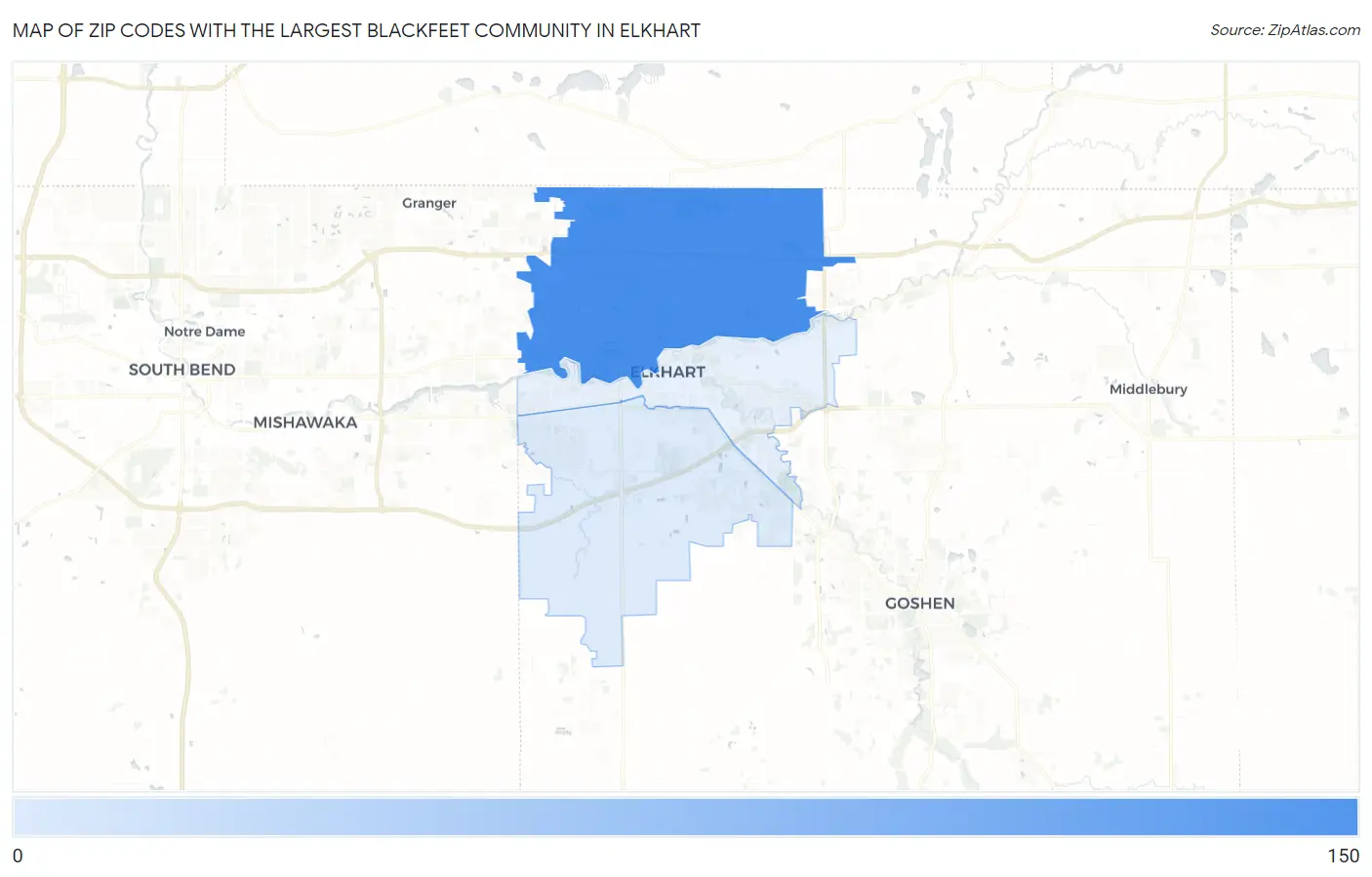 Zip Codes with the Largest Blackfeet Community in Elkhart Map