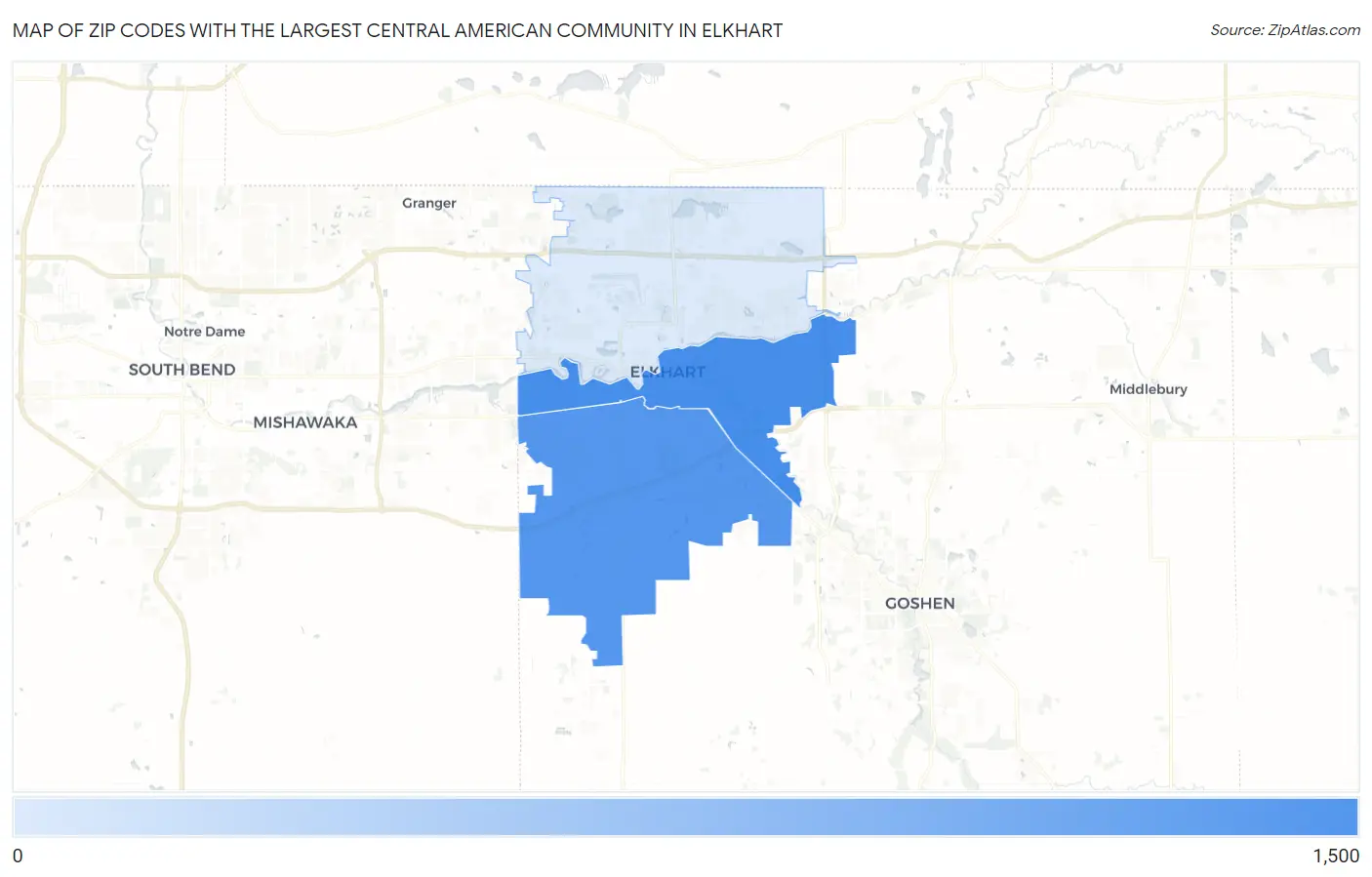 Zip Codes with the Largest Central American Community in Elkhart Map