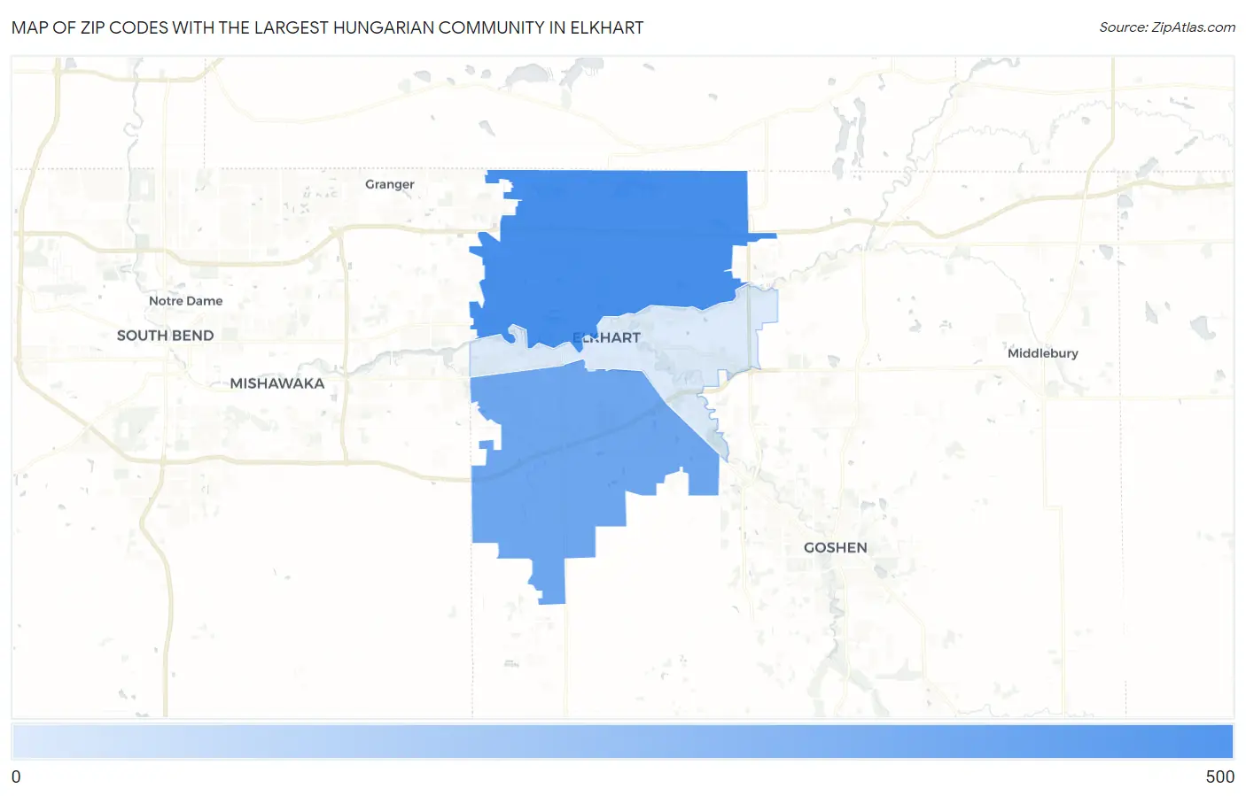 Zip Codes with the Largest Hungarian Community in Elkhart Map