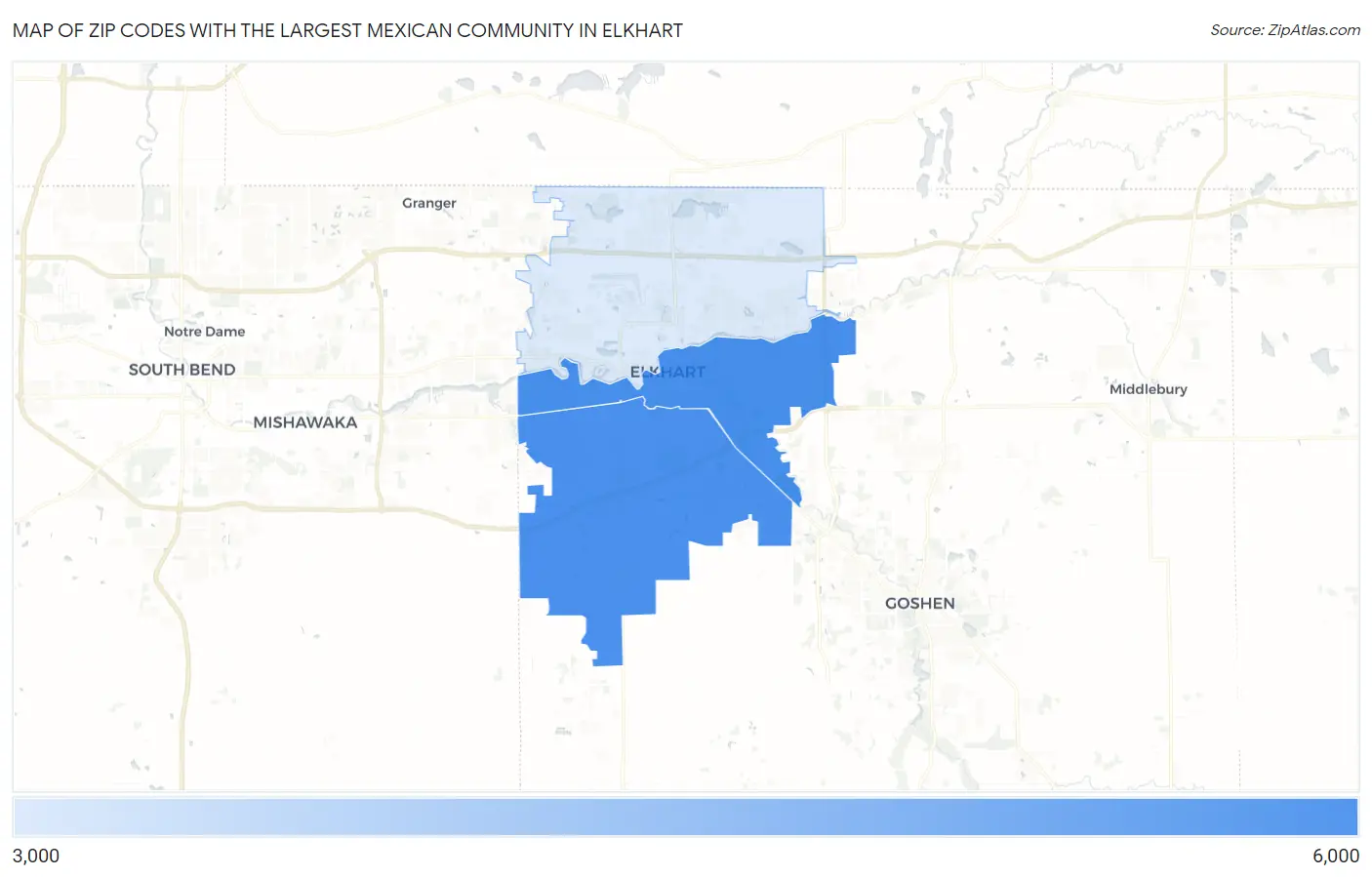 Zip Codes with the Largest Mexican Community in Elkhart Map