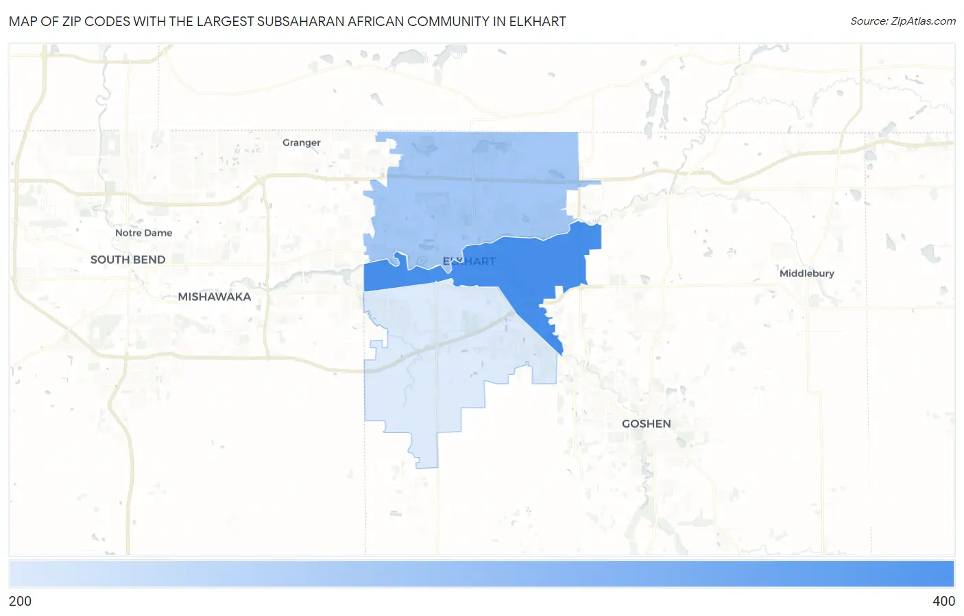Zip Codes with the Largest Subsaharan African Community in Elkhart Map