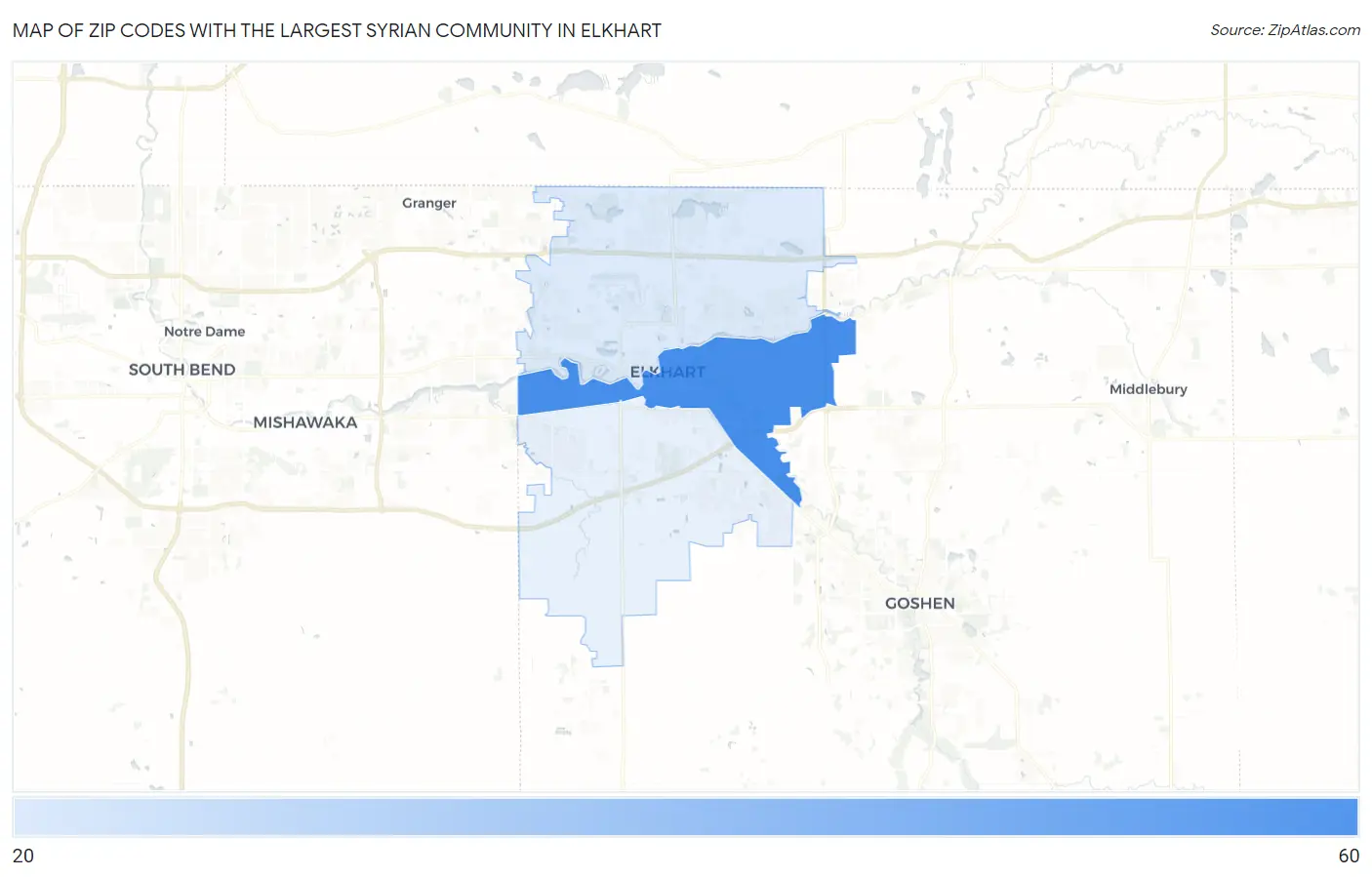 Zip Codes with the Largest Syrian Community in Elkhart Map