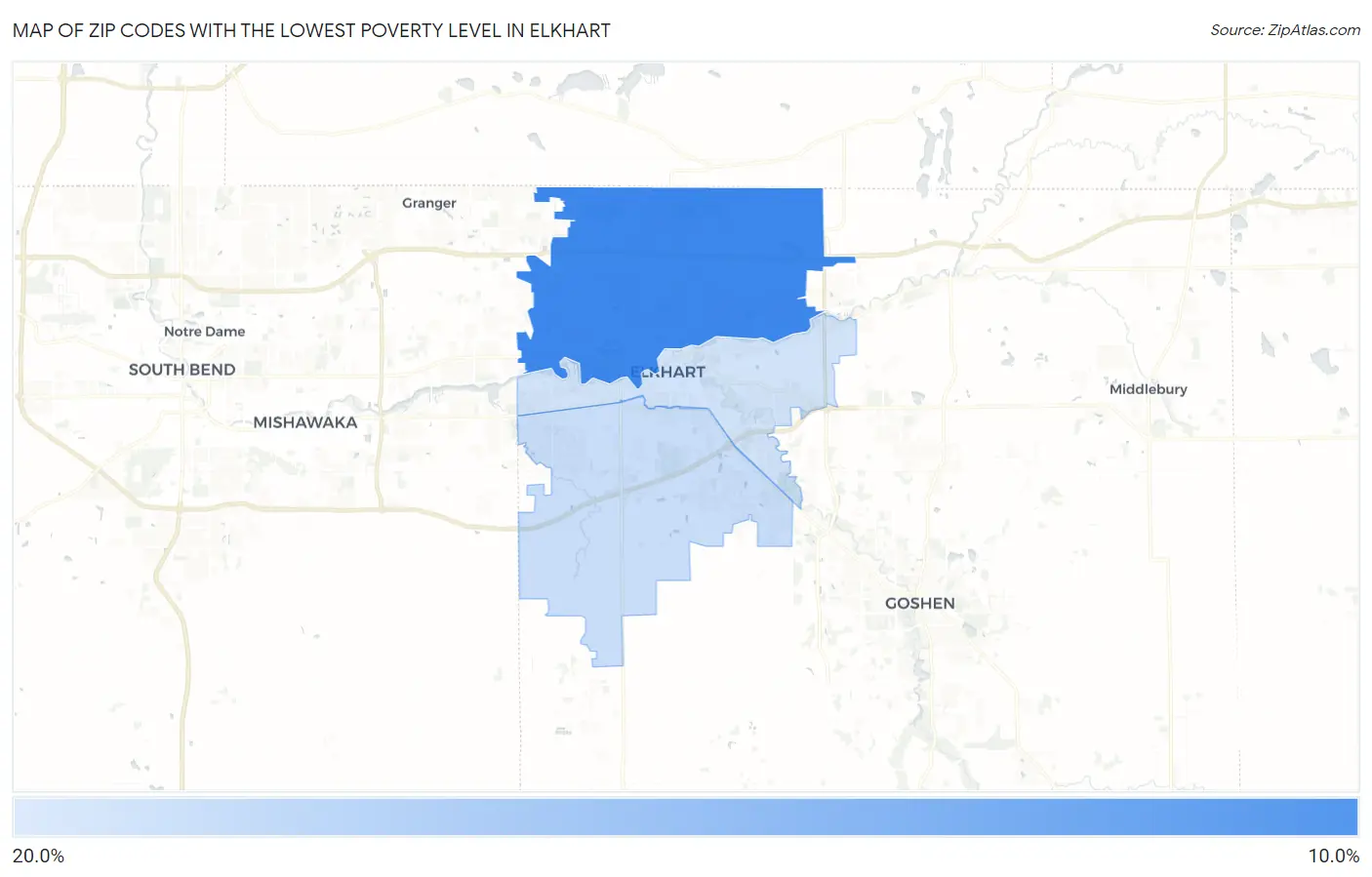 Zip Codes with the Lowest Poverty Level in Elkhart Map