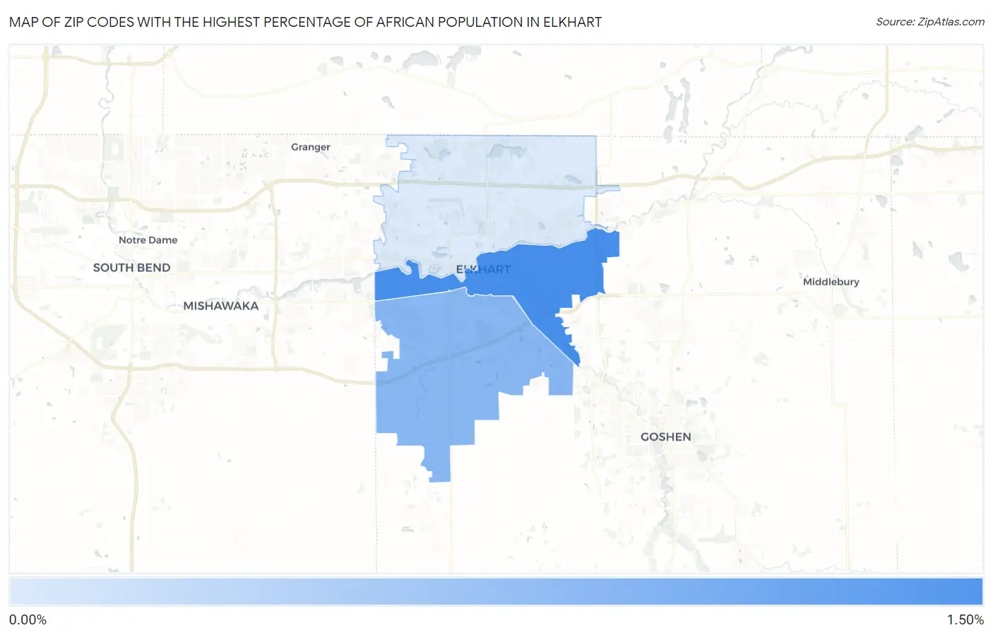 Zip Codes with the Highest Percentage of African Population in Elkhart Map