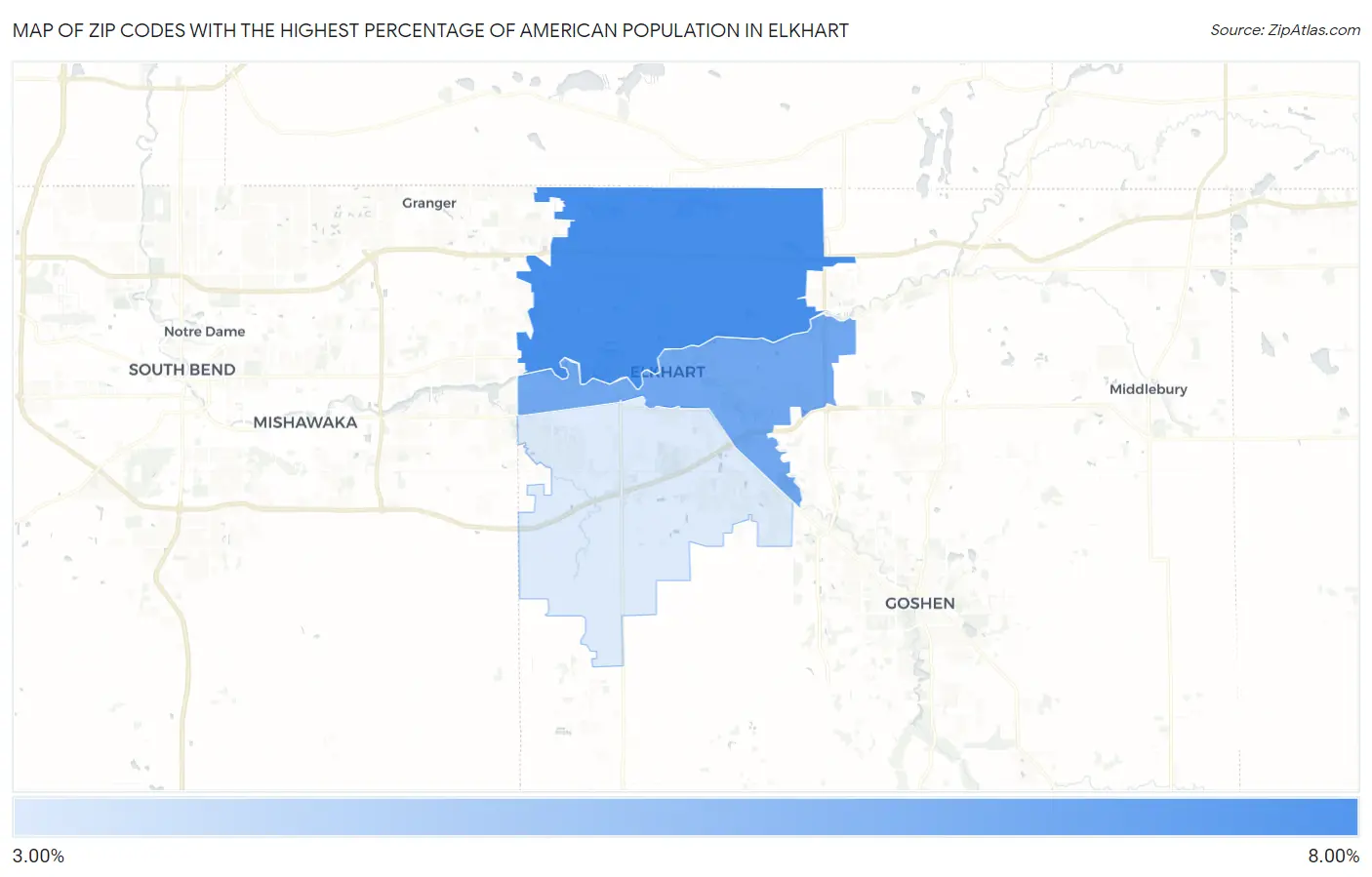 Zip Codes with the Highest Percentage of American Population in Elkhart Map