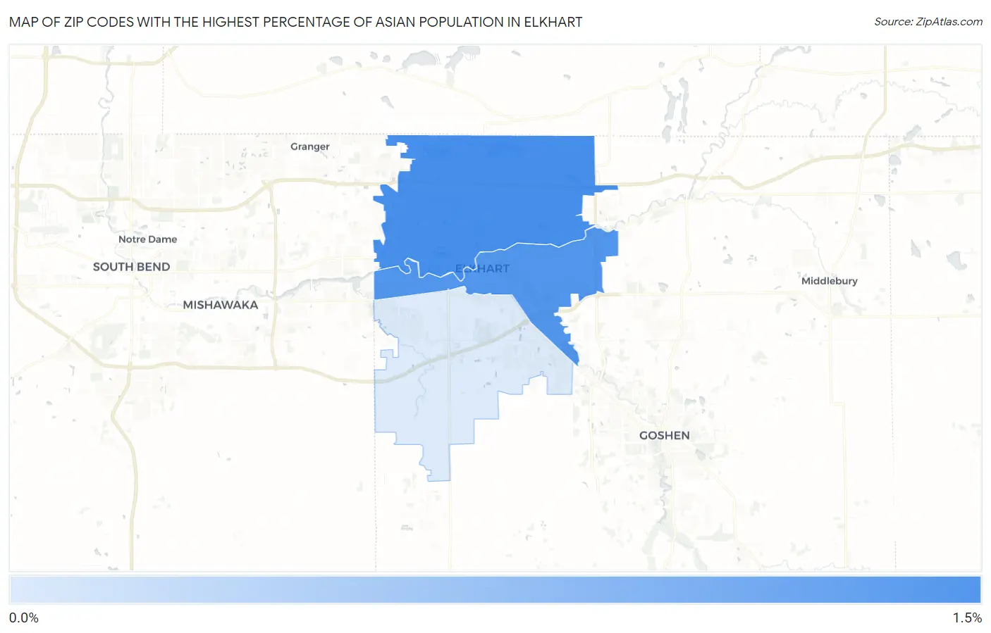 Zip Codes with the Highest Percentage of Asian Population in Elkhart Map