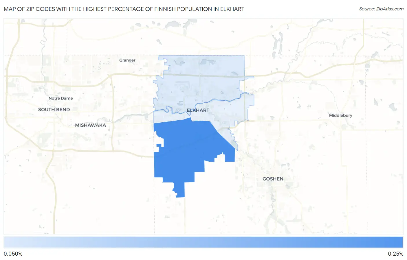 Zip Codes with the Highest Percentage of Finnish Population in Elkhart Map