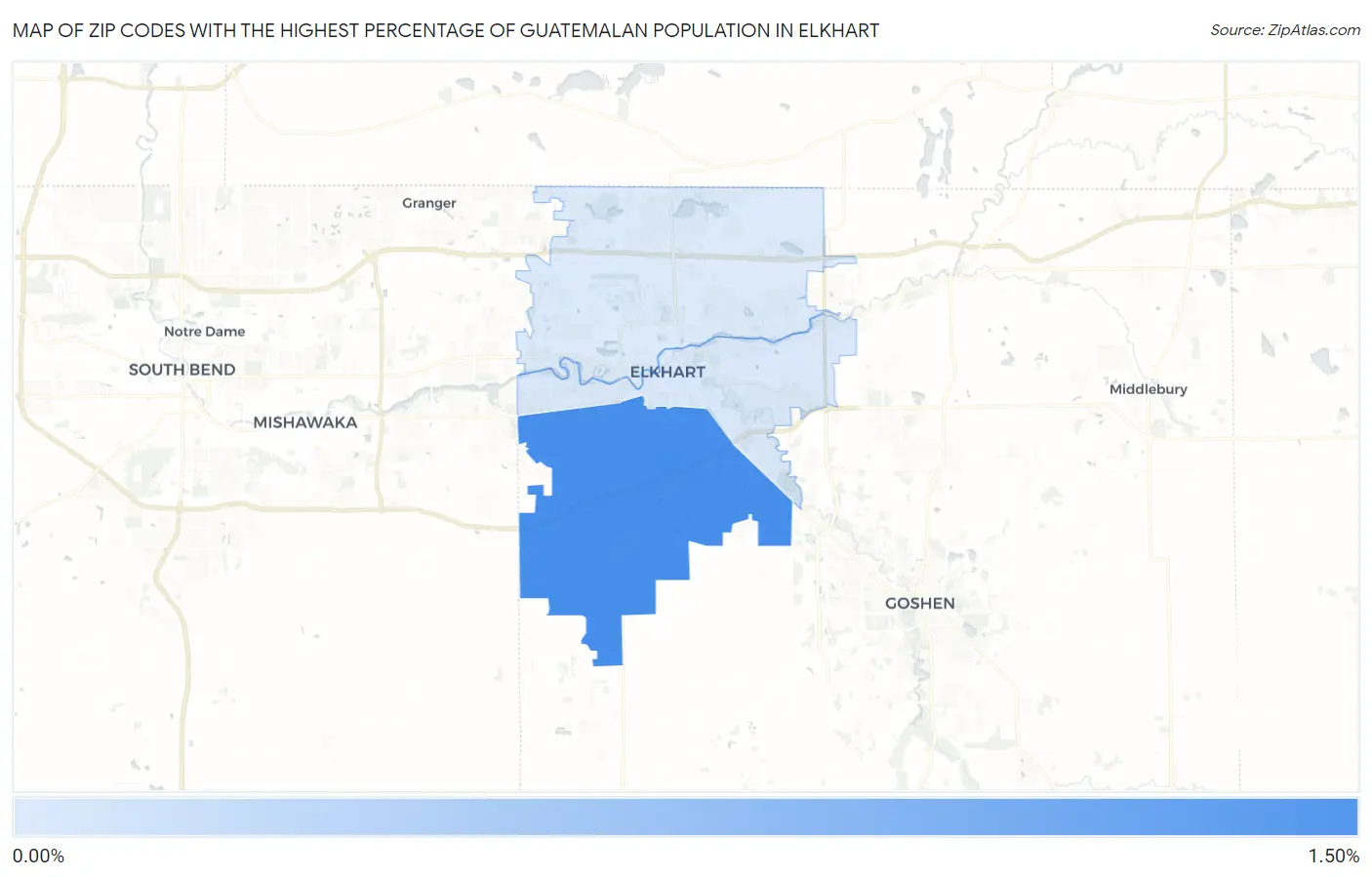 Zip Codes with the Highest Percentage of Guatemalan Population in Elkhart Map