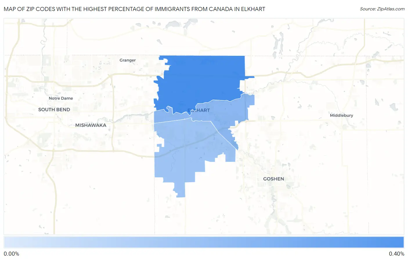 Zip Codes with the Highest Percentage of Immigrants from Canada in Elkhart Map