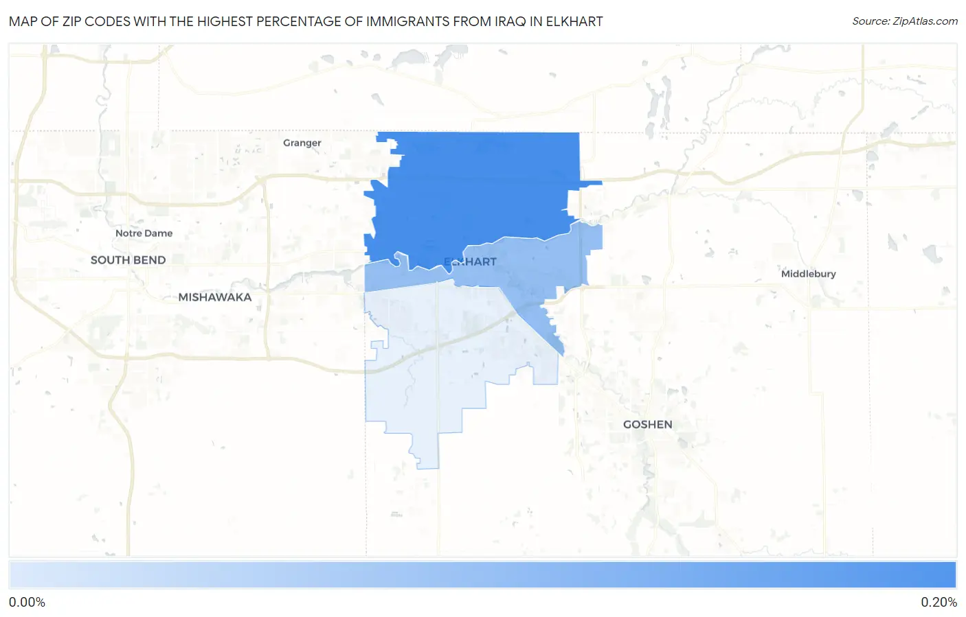 Zip Codes with the Highest Percentage of Immigrants from Iraq in Elkhart Map