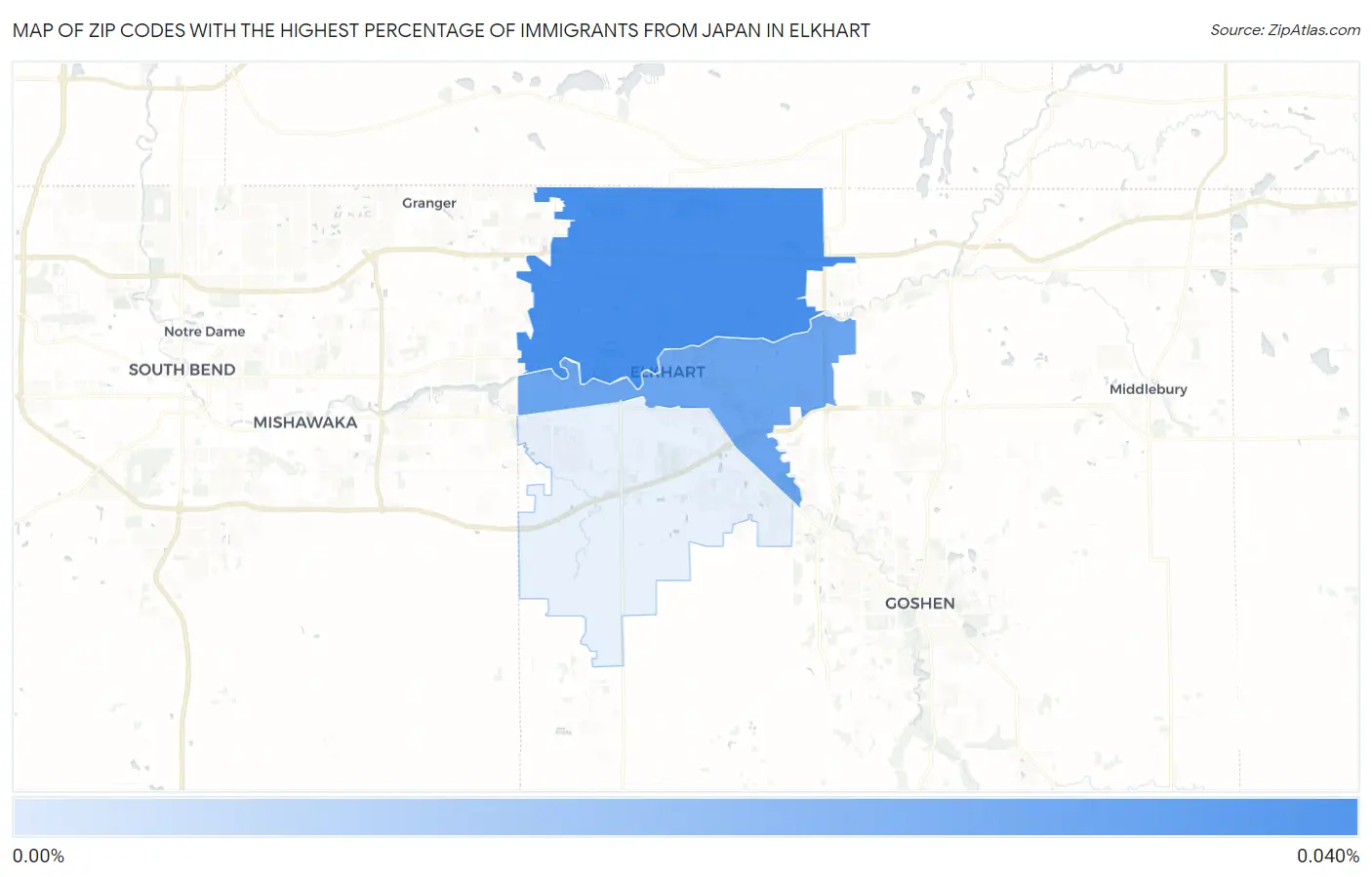 Zip Codes with the Highest Percentage of Immigrants from Japan in Elkhart Map
