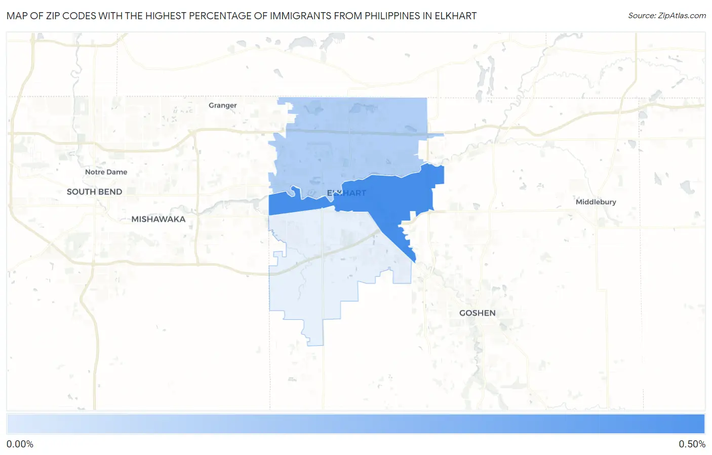 Zip Codes with the Highest Percentage of Immigrants from Philippines in Elkhart Map