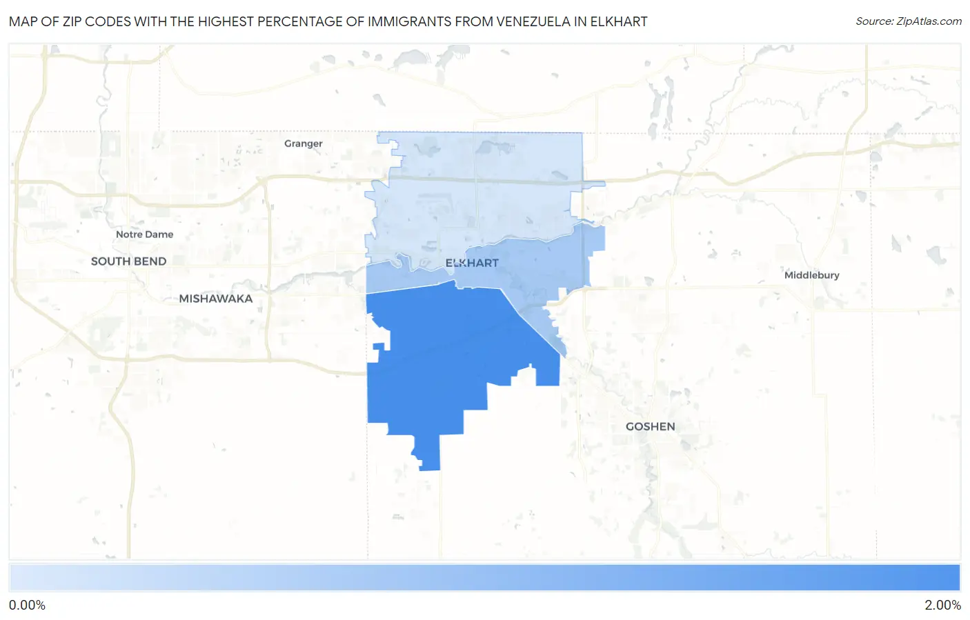 Zip Codes with the Highest Percentage of Immigrants from Venezuela in Elkhart Map