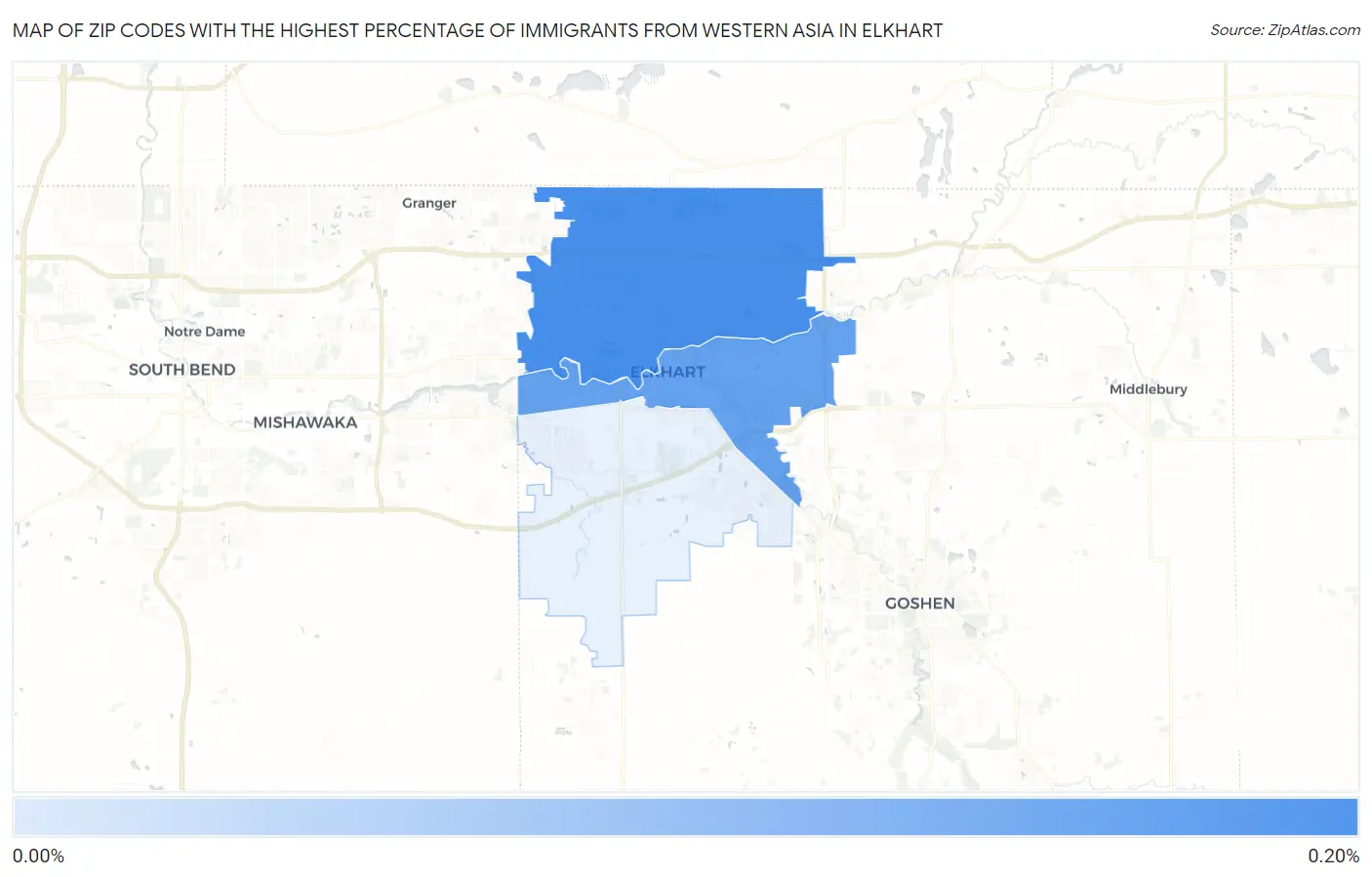 Zip Codes with the Highest Percentage of Immigrants from Western Asia in Elkhart Map