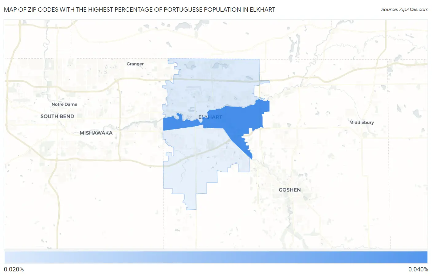 Zip Codes with the Highest Percentage of Portuguese Population in Elkhart Map