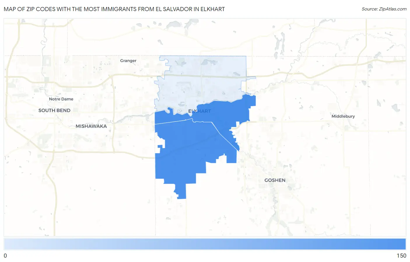 Zip Codes with the Most Immigrants from El Salvador in Elkhart Map