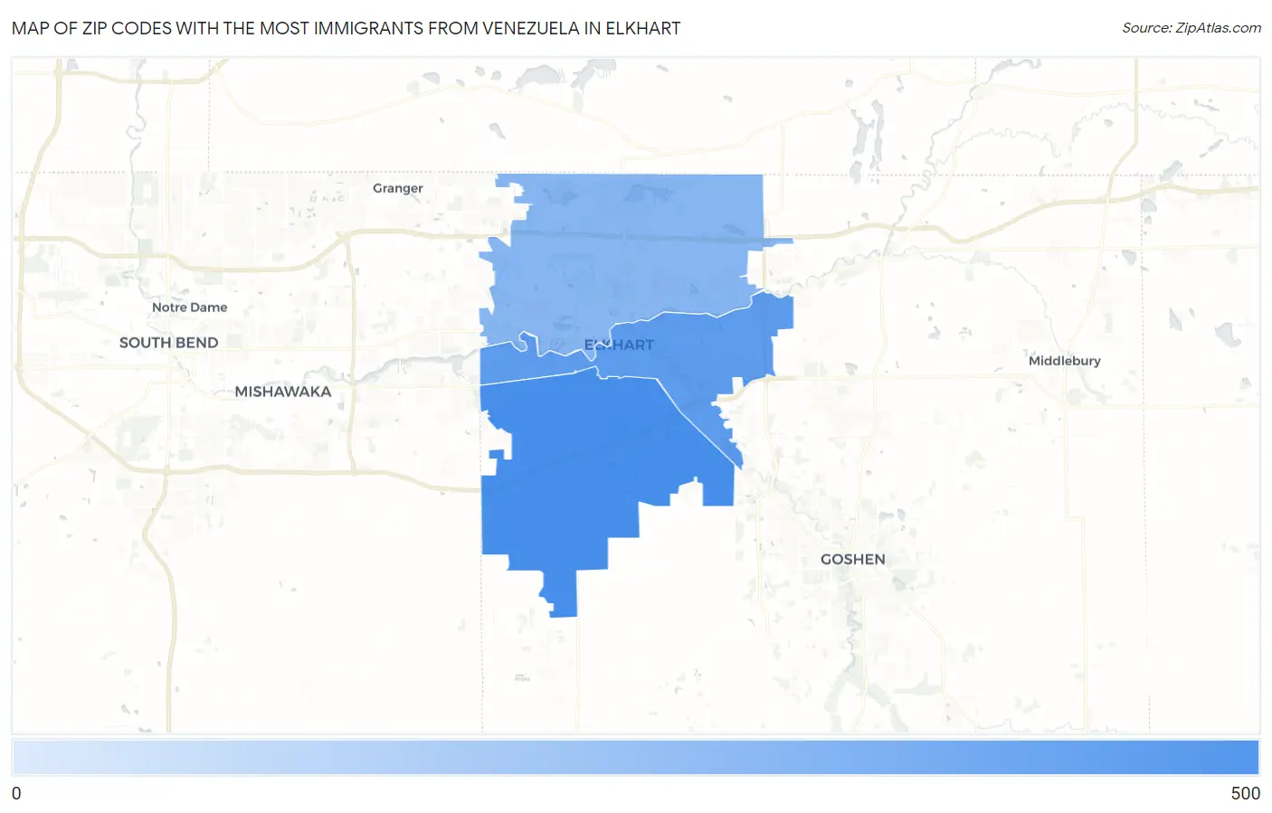 Zip Codes with the Most Immigrants from Venezuela in Elkhart Map