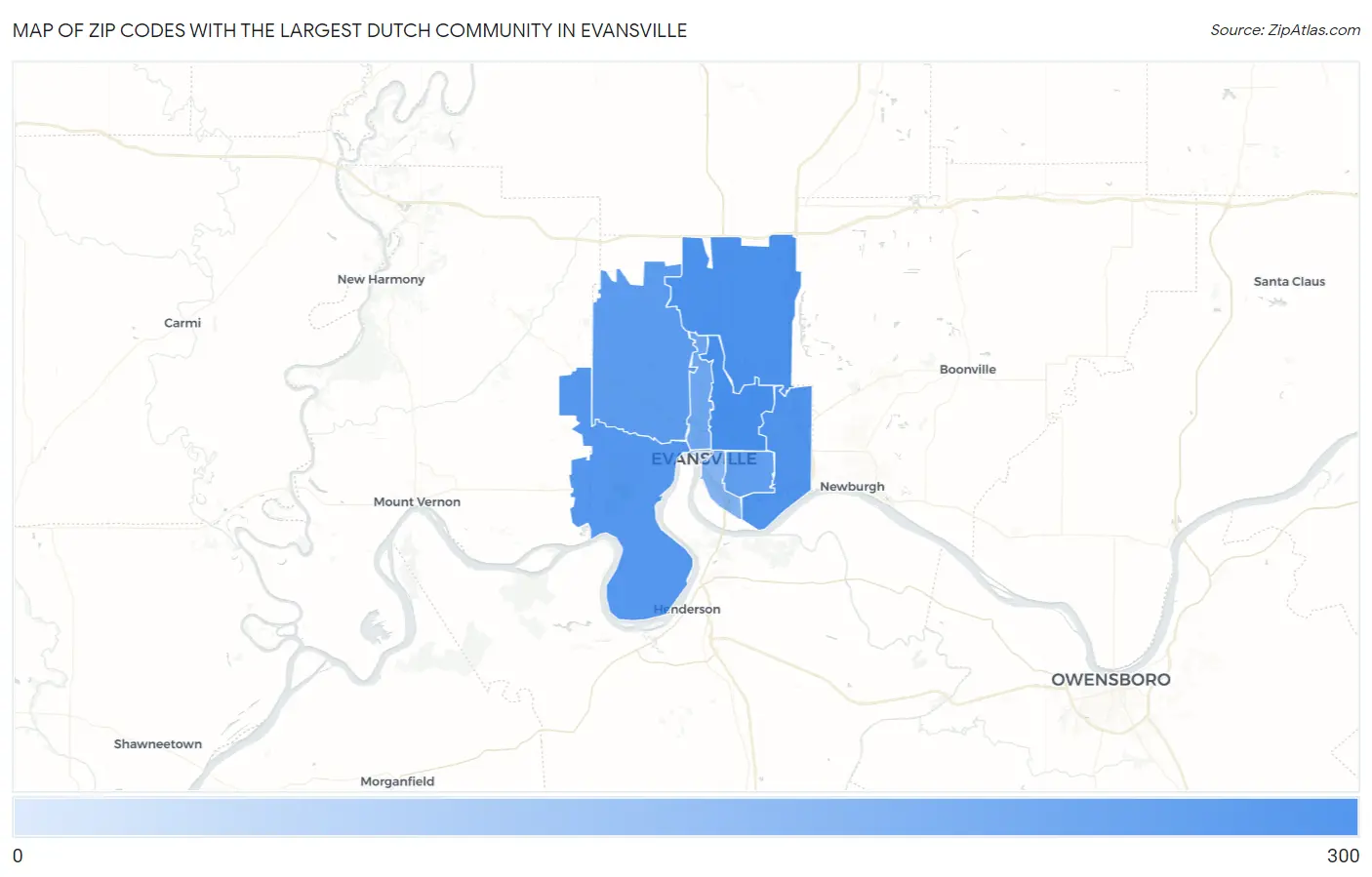 Zip Codes with the Largest Dutch Community in Evansville Map