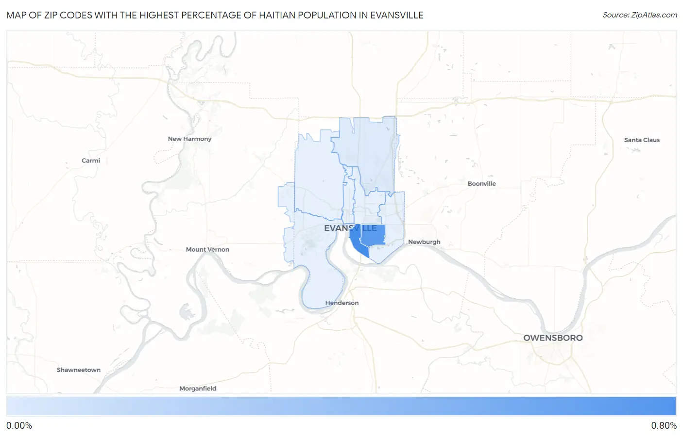 Zip Codes with the Highest Percentage of Haitian Population in Evansville Map